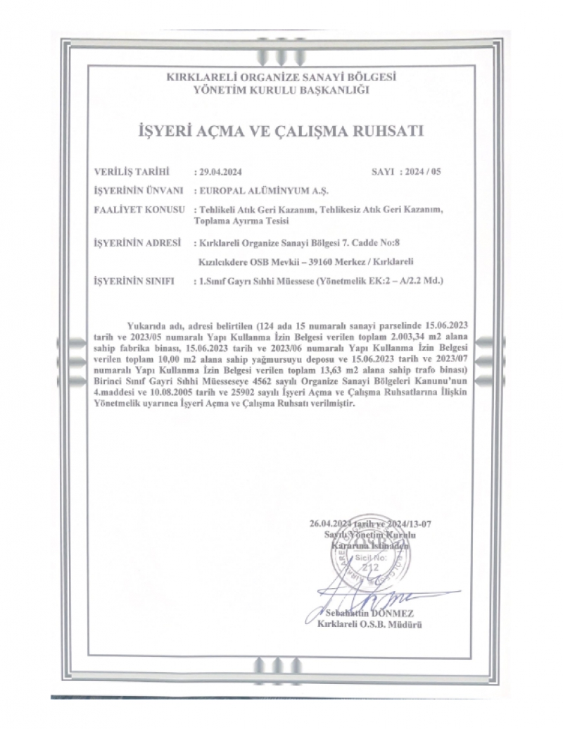 İŞ YERİ AÇMA VE ÇALIŞMA RUHSATI
